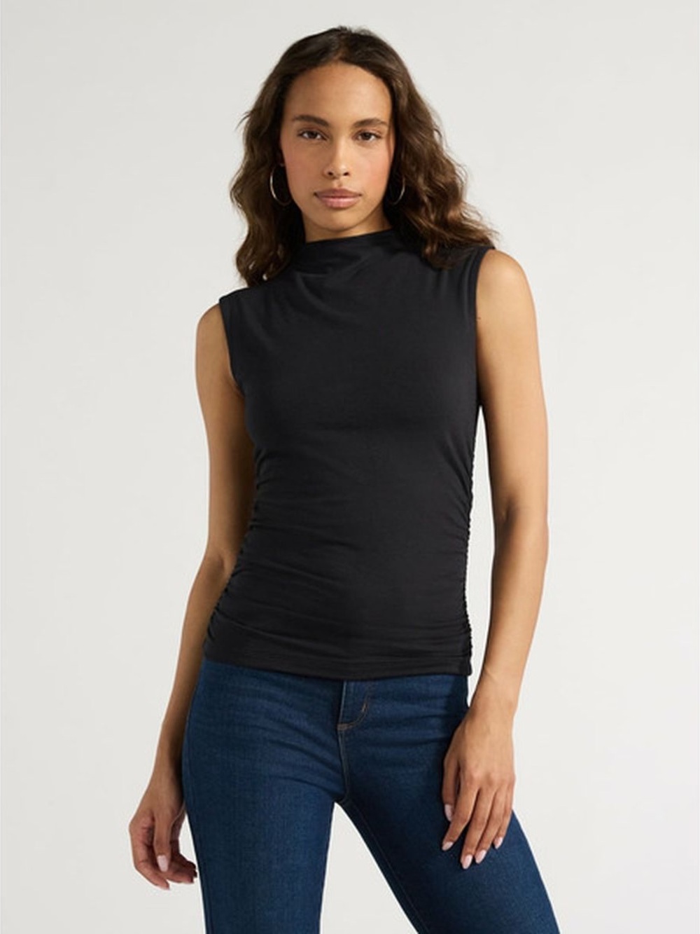 Sleeveless Mock Neck Ruched Side Top - Black Sofia Vergara